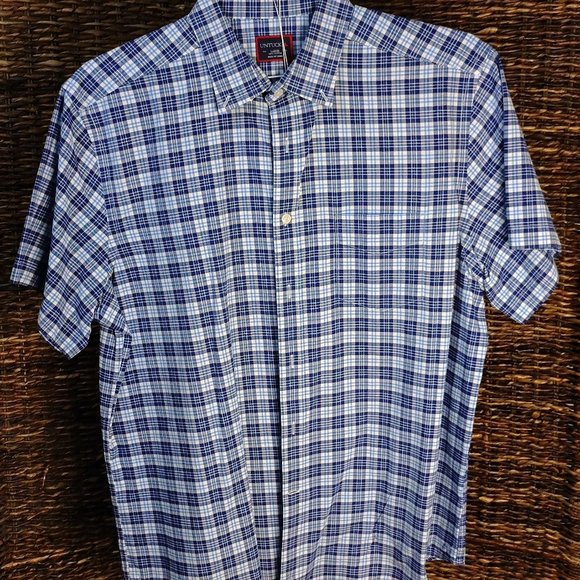 Untuckit Blue Plaid Button Up Short Sleeve Shirt Large - Picture 1 of 2